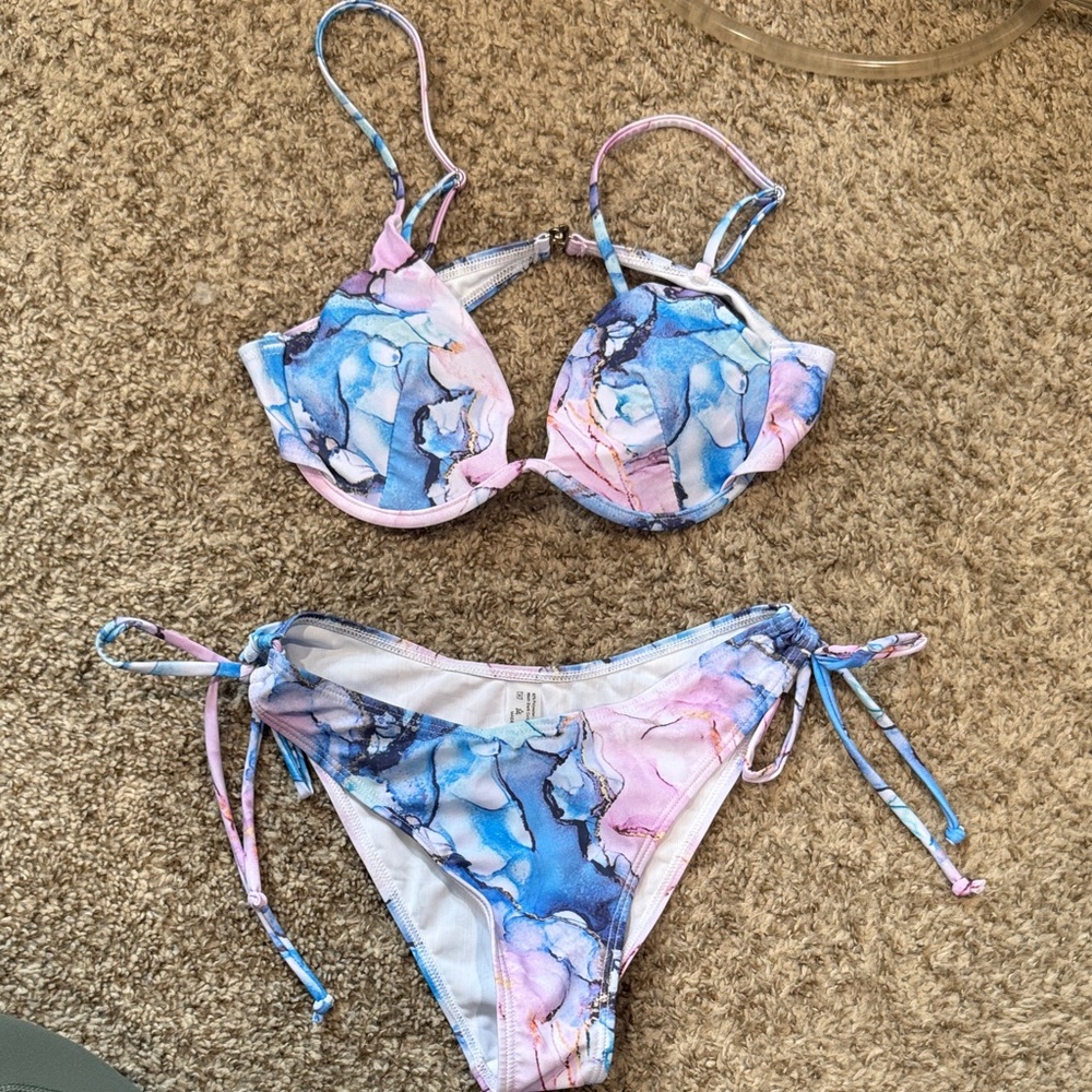 SHEIN Blue and Pink Tie-Dye Bikini